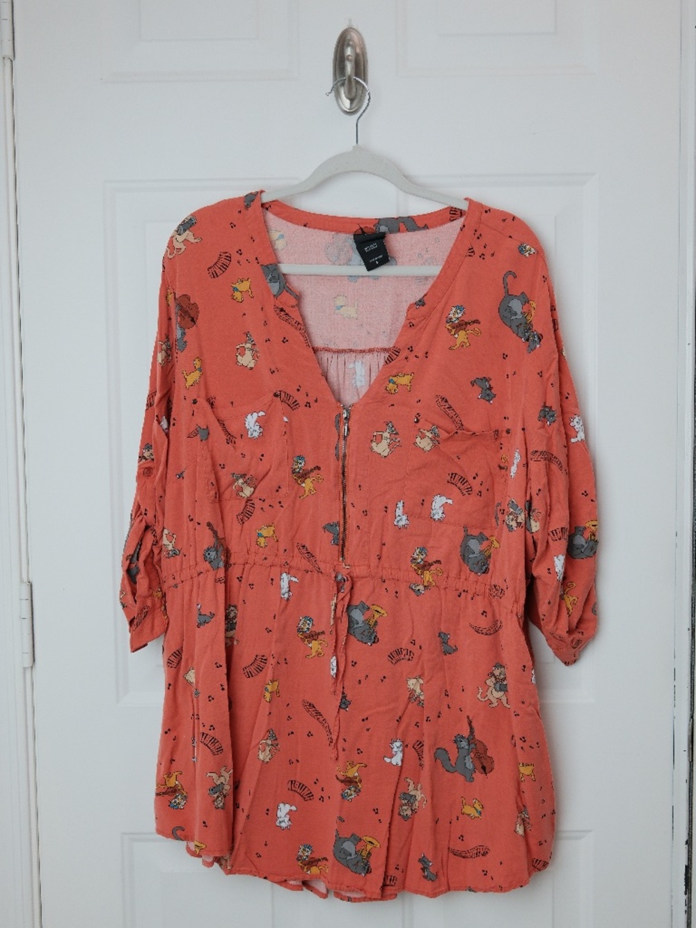 Torrid Disney Aristocats Tunic Women Size 4 4X Cats Zip Front Drawstring Coral